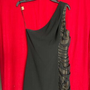Black Halo One Shoulder Black Cocktail Midi Dress Size 6